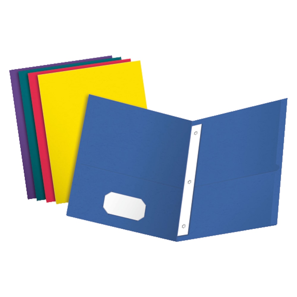 Oxford Twin Pocket Folders with Fasteners, 8-1/2in x 11in, Assorted Colors, Box Of 25 Folders MPN:ESS57715