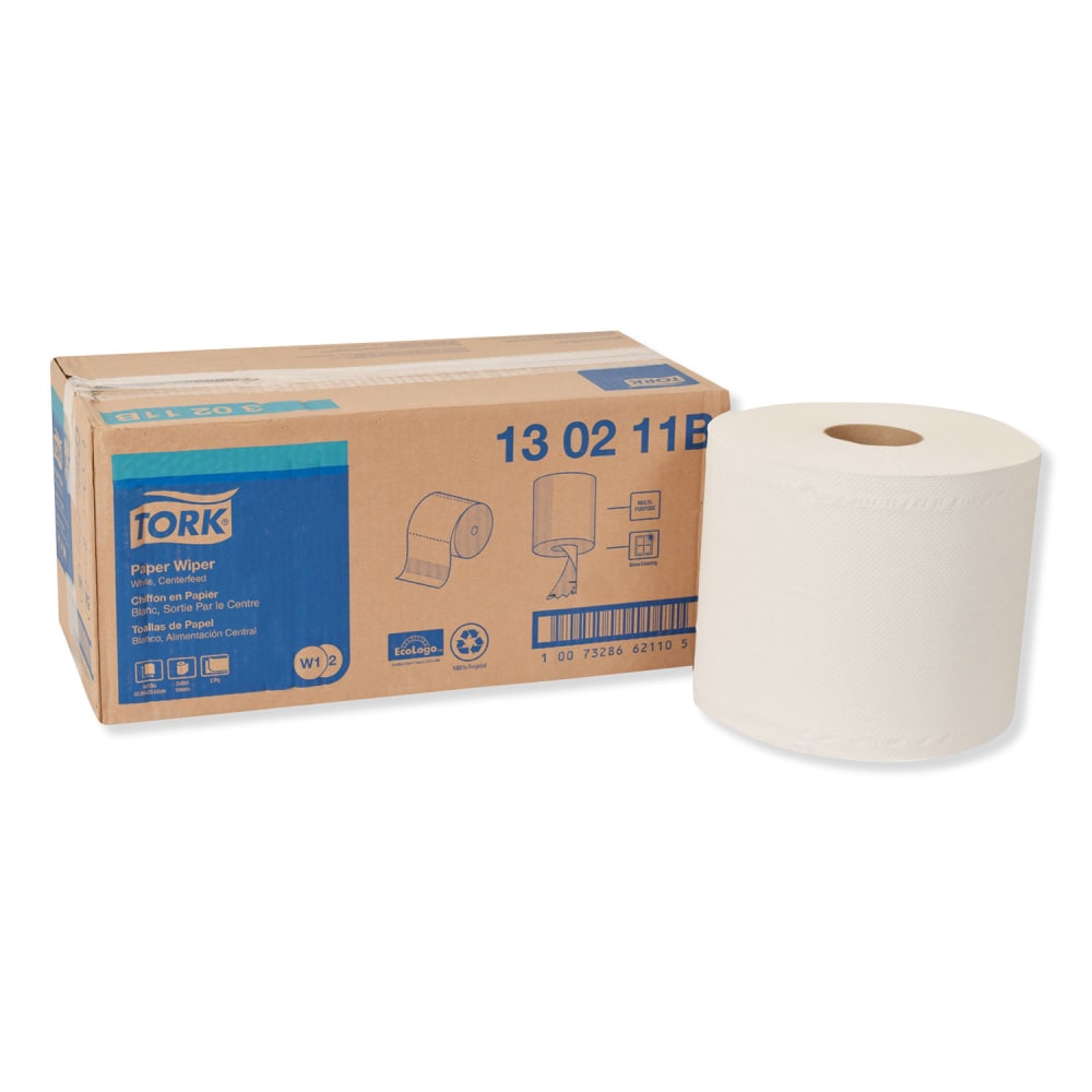 Tork Paper Wiper, Centerfeed, 2-Ply, 9 x 13, White, 800/Roll, 2 Rolls/Carton MPN:130211B