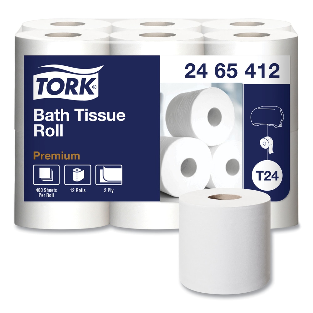 Tork Premium Poly-Pack Bath Tissue, Septic Safe, 2-Ply, White, 400 Sheets/Roll, 12 Rolls/Pack, 4 Packs/Carton MPN:2465412