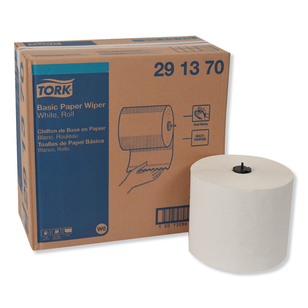 Tork Hardwound Roll Towel Basic Paper Wiper Roll Towel, 1-Ply, 7.68in x 1, 150 ft, White, 4 Rolls/Carton MPN:291370