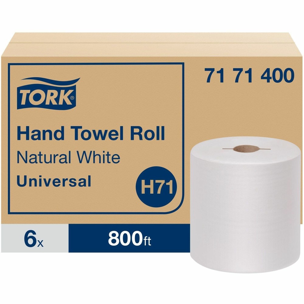Tork H71 Universal Hand Towel Rolls, 1-Ply, 7 1/2 in x 800 ft, Natural White, Box Of 6 Rolls MPN:7171400