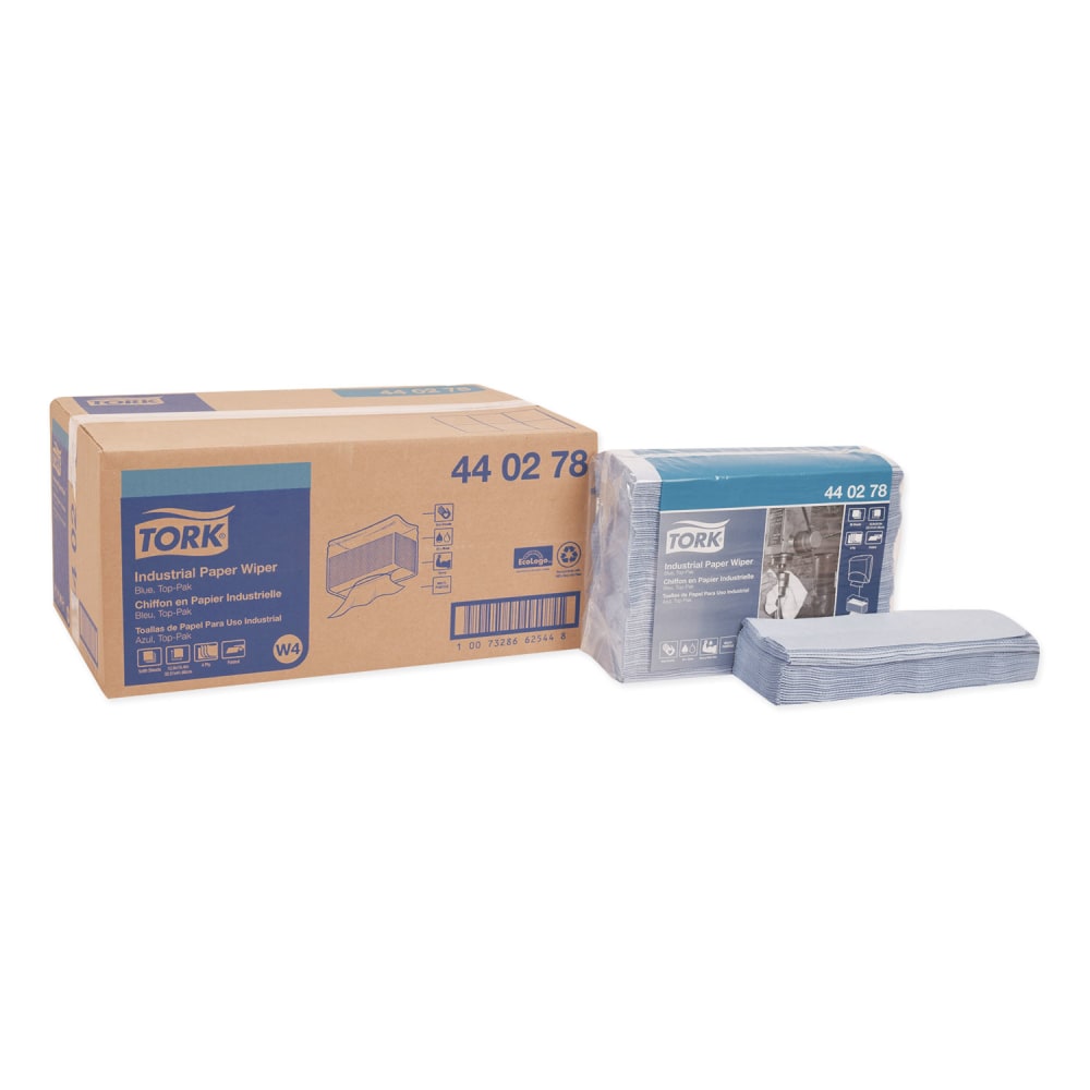 Tork Industrial Paper Wiper, 4-Ply, 12.8 x 16.4, Unscented, Blue, 90/Pack, 5 Packs/Carton MPN:440278