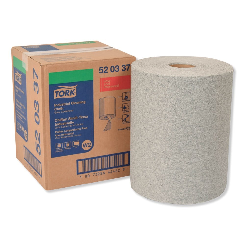 Tork Industrial Cleaning Cloths, 1-Ply, 12.6 x 10, Gray, 500 Wipes/Roll MPN:520337