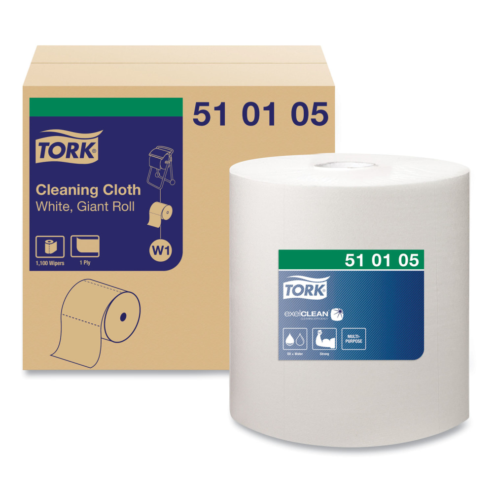 Tork Cleaning Cloth, 12.6 x 13.3, White, 1, 100 Wipes/Roll MPN:510105