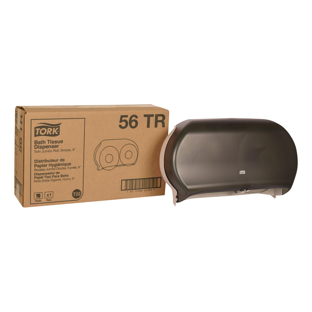 Tork Twin Jumbo Roll Bath Tissue Dispenser, 19.29 x 5.51 x 11.83, Smoke/Gray MPN:56TR