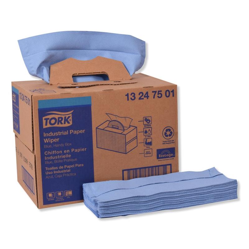 Tork Industrial 4-Ply Paper Wipers, 12-13/16in x 16-1/2in, Blue, Pack Of 180 Wipers MPN:13247501