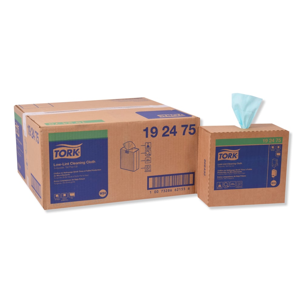 Tork Low-Lint Cleaning Cloths, 9in x 16-1/2in, Turquoise, 100 Wipes Per Box, Pack Of 8 Boxes MPN:192475