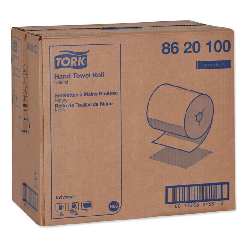 Tork Universal Hand Towel Roll, Notched, 1-Ply, 8in x 425 ft, Natural, 12 Rolls/Carton MPN:8620100
