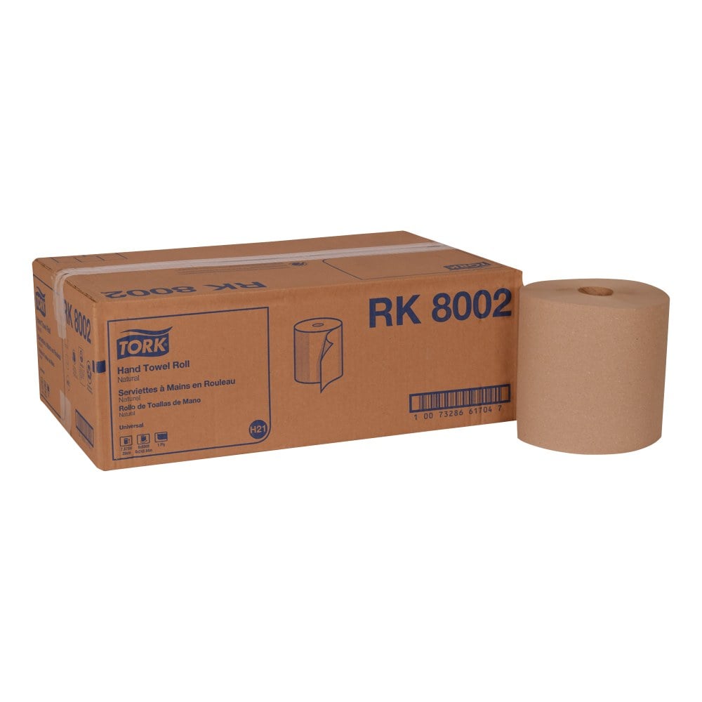 Tork Universal Hand Towel Roll, 1-Ply, 7.88in x 800 ft, Natural, 6 Rolls/Carton MPN:RK8002