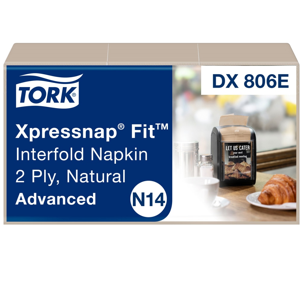 Tork Xpressnap Fit Interfold Dispenser Napkins, 2-Ply, 6.5 x 8.39, Natural, 120/Pack, 36 Packs/Carton MPN:DX806E