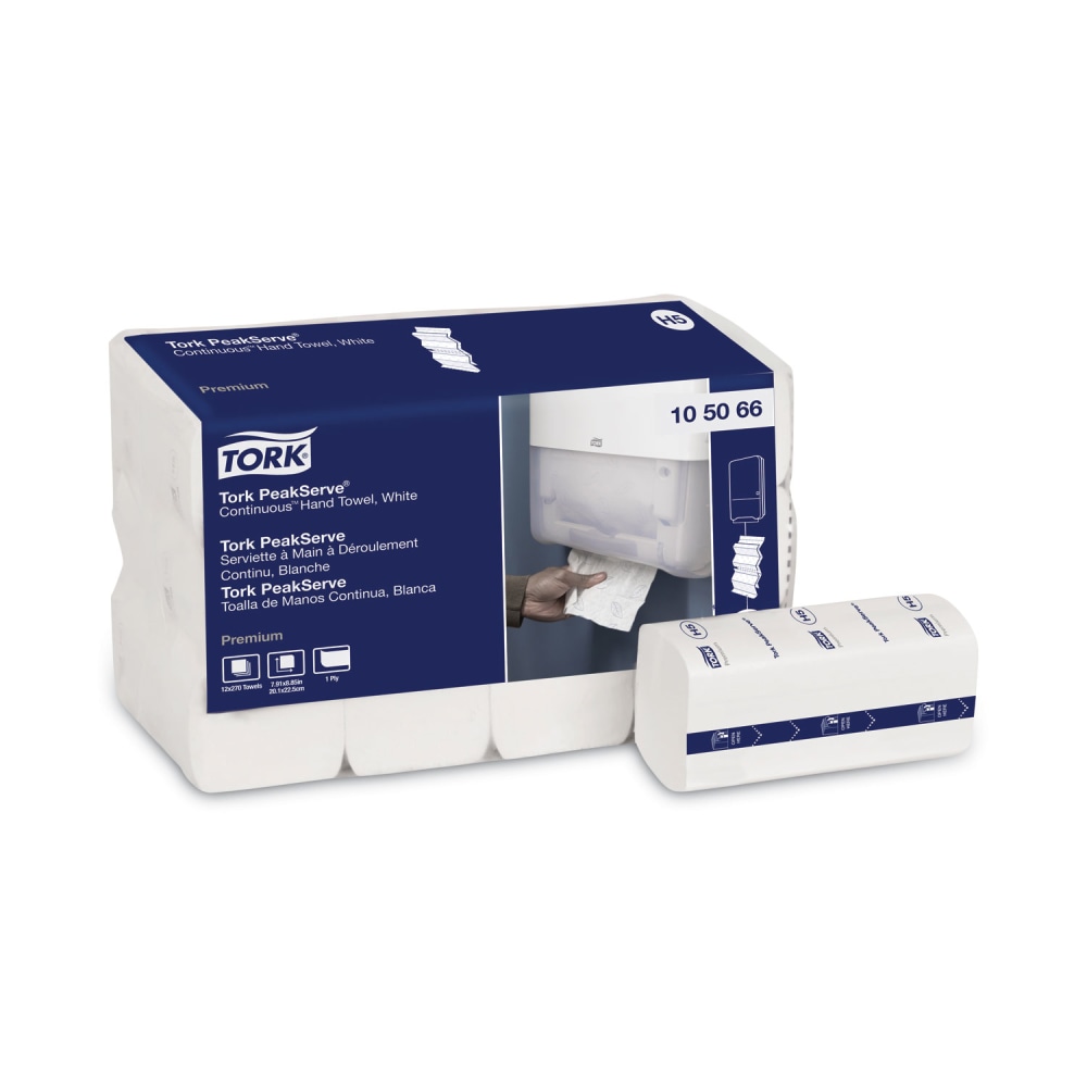 Tork PeakServe Continuous Hand Towel, 1-Ply, 7.91 x 8.85, White, 270 Wipes/Pack, 12 Packs/Carton MPN:105066
