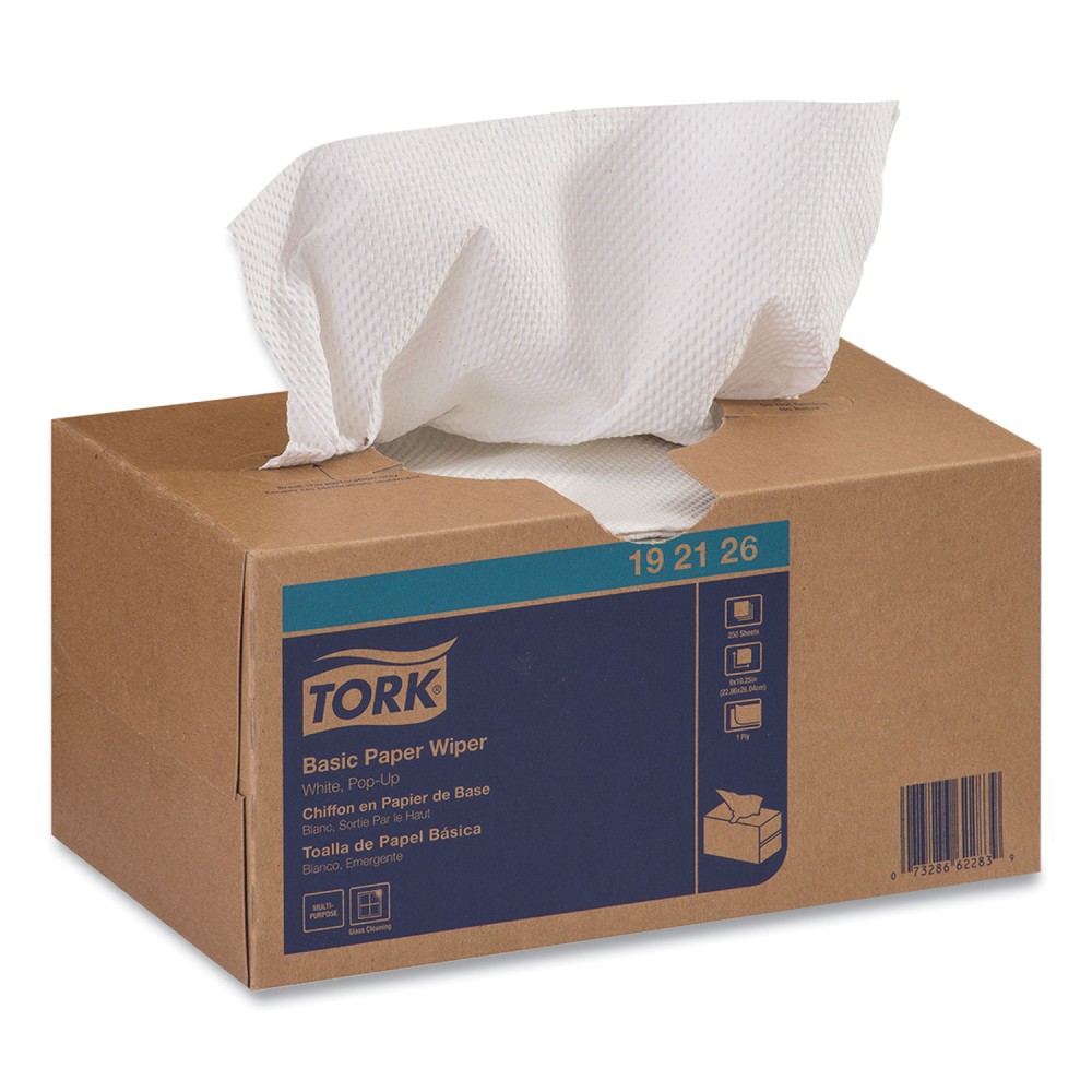 TORK Basic Paper Wiper, Pop-Up Box - 1 Ply - 3.54in x 4.06in - White - Fiber - 250 / Pack MPN:192126