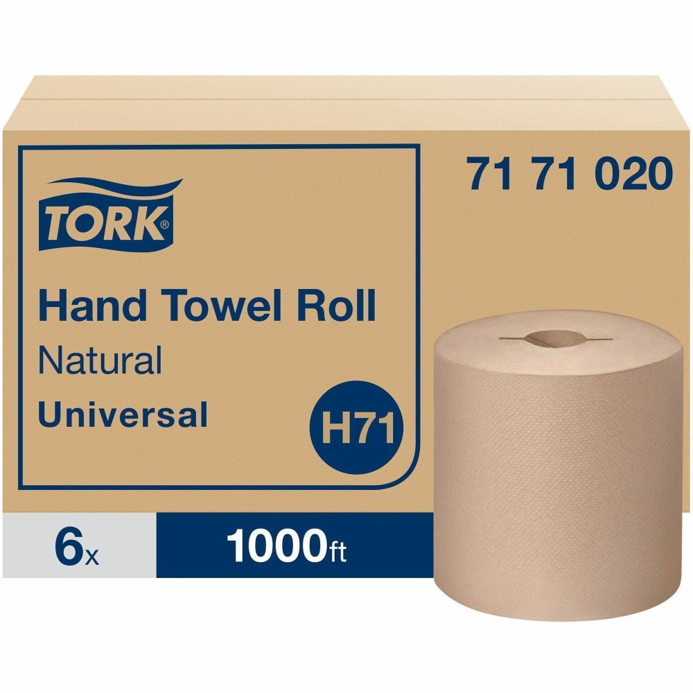 TORK H71 Universal Hand Towel Rolls, 1-Ply, 7 1/2 in x 1000 ft, Natural Brown, Box Of 6 Rolls MPN:7171020