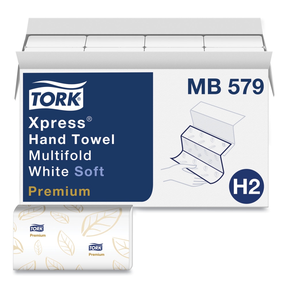 Tork Premium Soft Xpress 3-Panel Multifold Hand Towels, 2-Ply, 9.13 x 9.5, White with Blue Leaf, 135/Packs, 16 Packs/Carton MPN:MB579