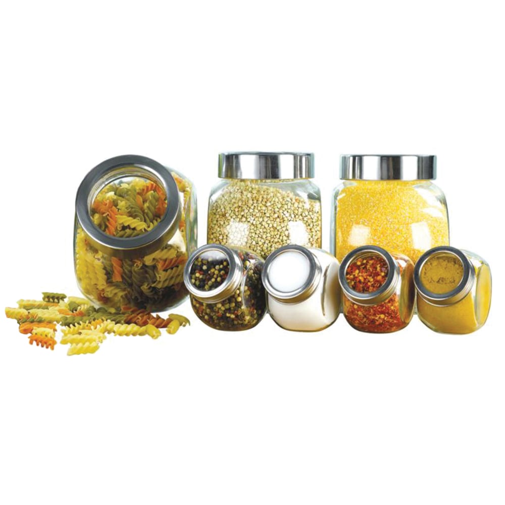 EuroHome 7-Piece Glass Kitchen Storage Set, 17inH x 7inW x 6-1/4inD, Clear/Chrome MPN:EW65014(4)