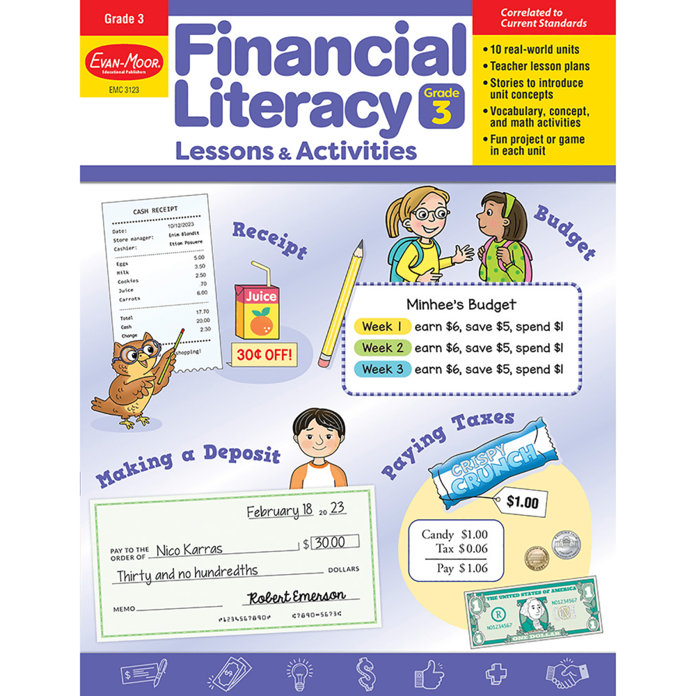 Evan-Moor Financial Literacy Lessons & Activities, Grade 3 MPN:EMC3123