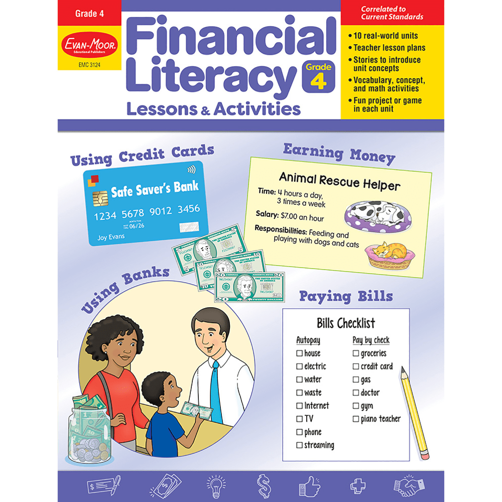Evan-Moor Financial Literacy Lessons & Activities, Grade 4 MPN:EMC3124