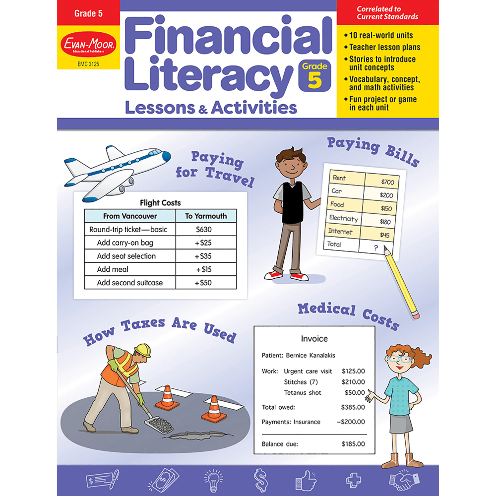 Evan-Moor Financial Literacy Lessons & Activities, Grade 5 MPN:EMC3125