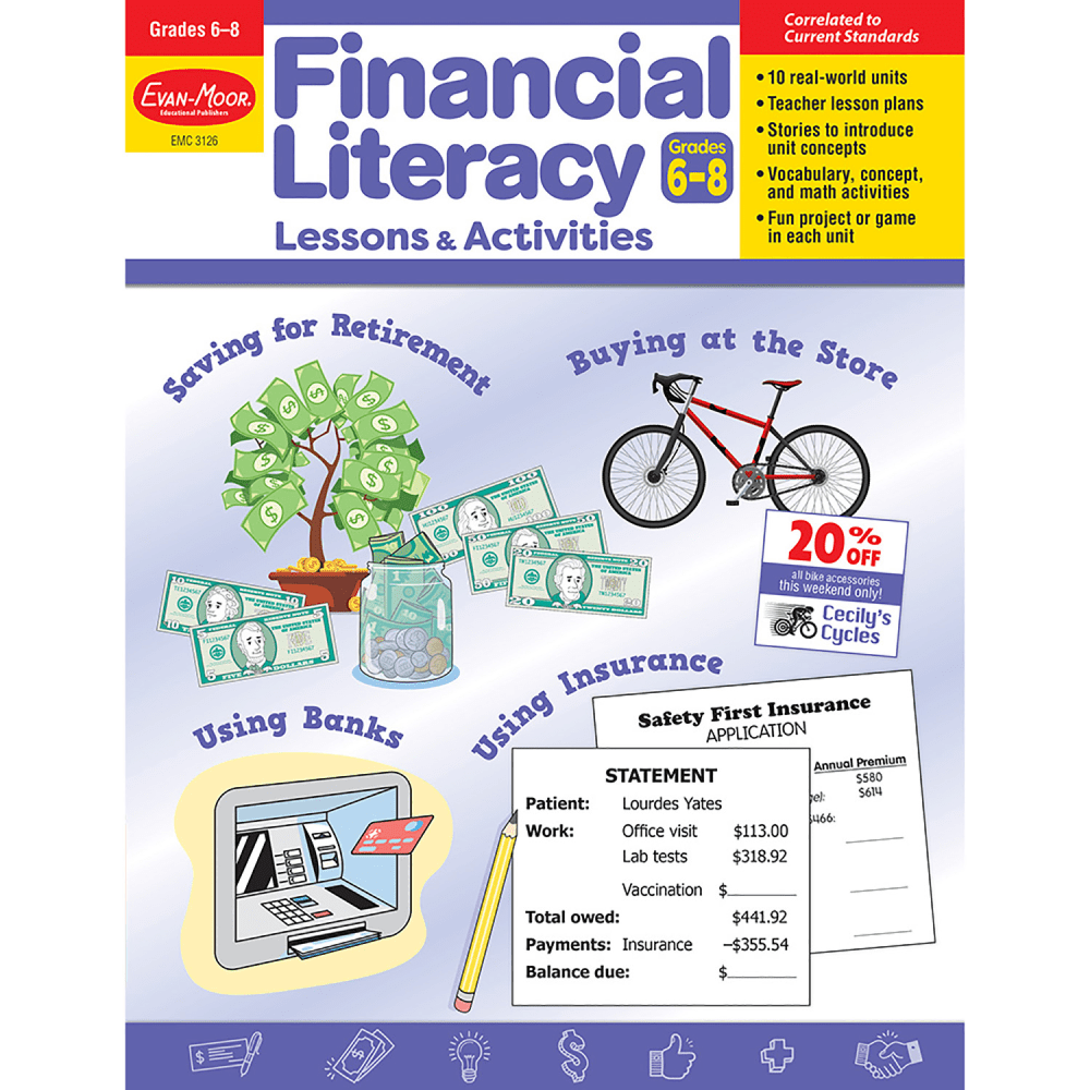 Evan-Moor Financial Literacy Lessons & Activities, Grade 6 MPN:EMC3126
