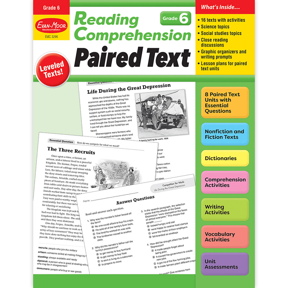 Evan-Moor Educational Publishers Reading Comprehension: Paired Text, Grade 6 MPN:EMC3296