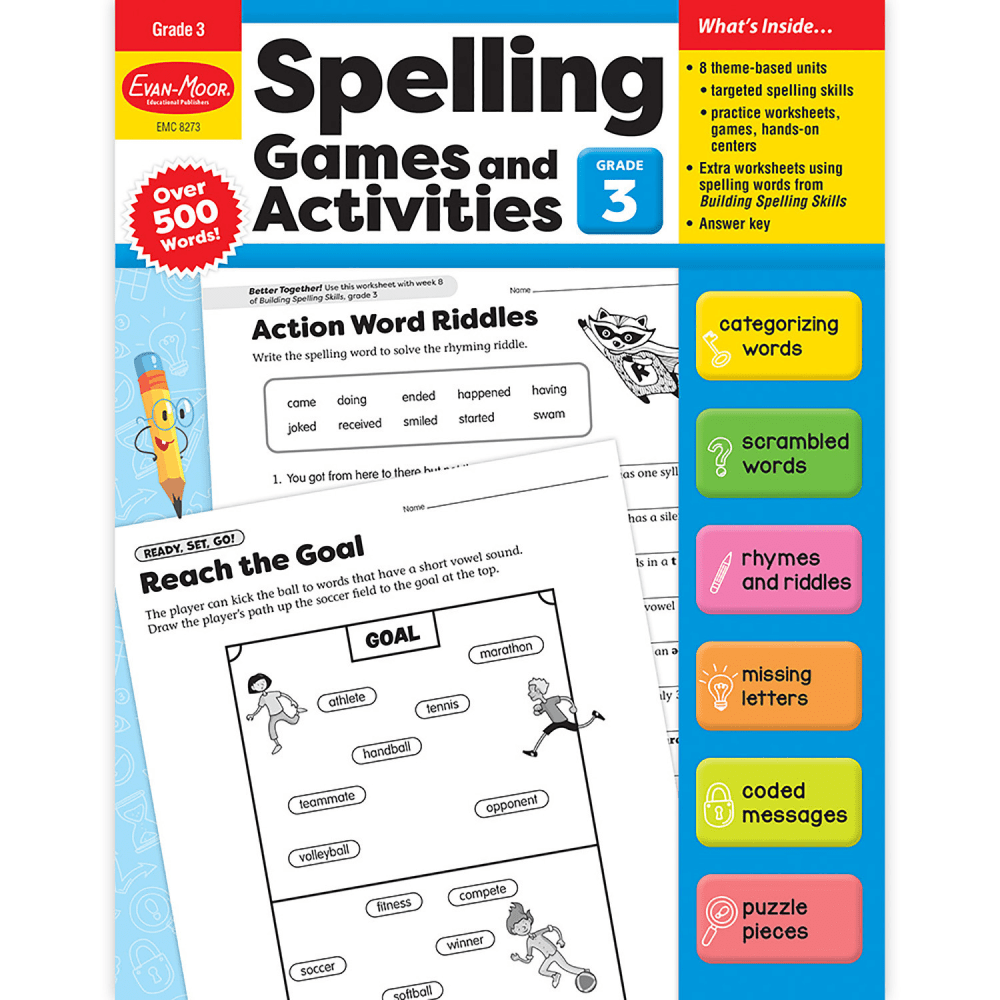 Evan-Moor Educational Publishers Spelling Games and Activities, Grade 3 MPN:EMC8273