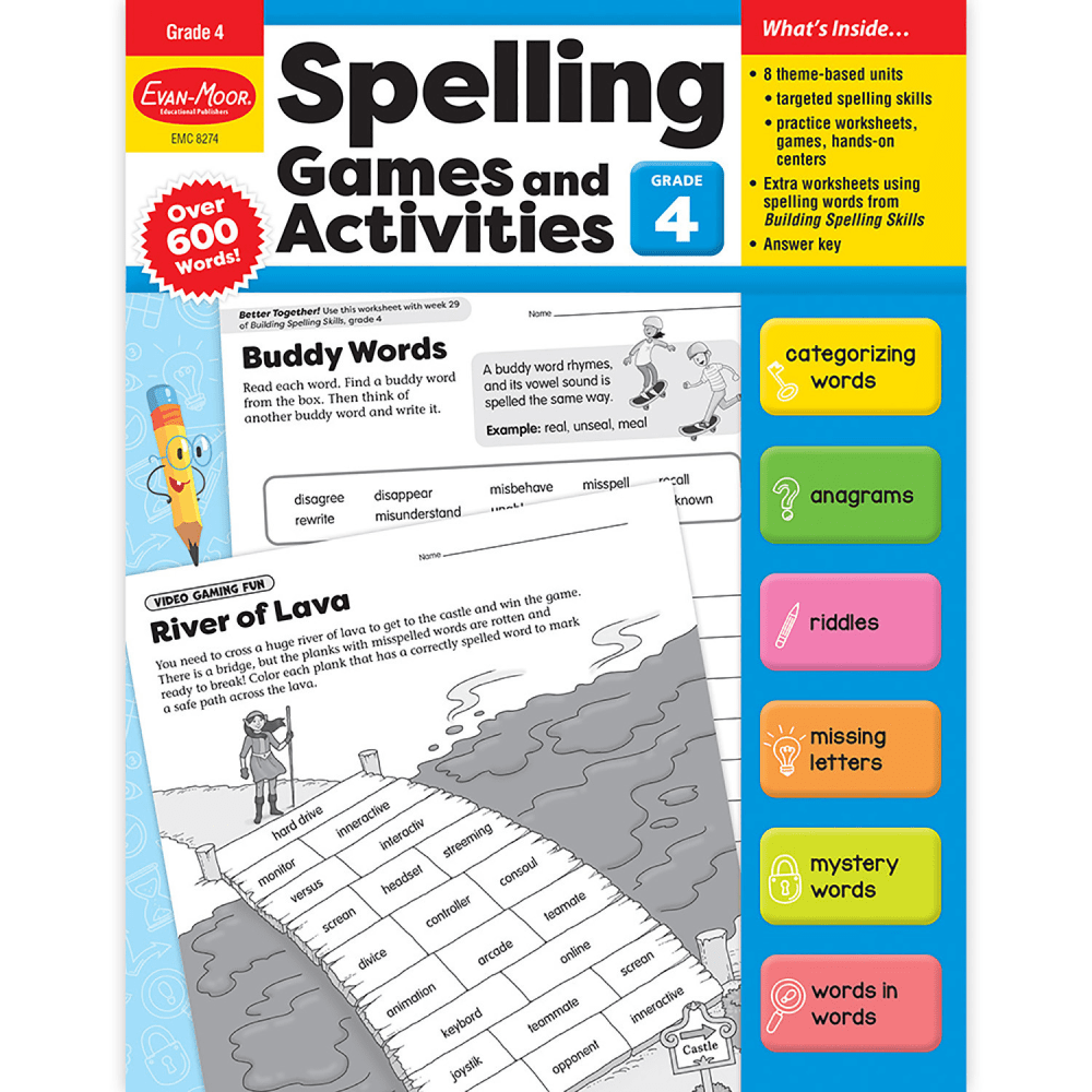Evan-Moor Educational Publishers Spelling Games and Activities, Grade 4 MPN:EMC8274