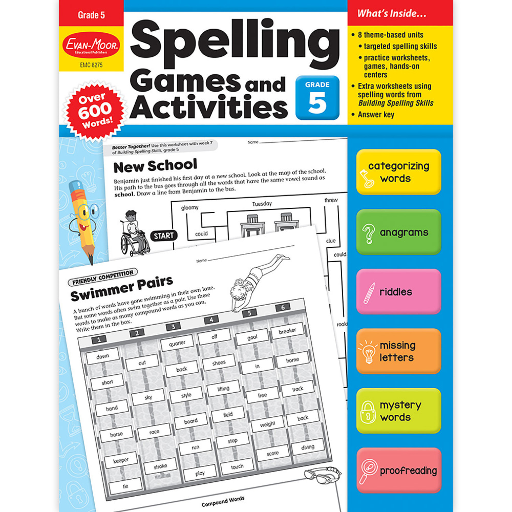 Evan-Moor Educational Publishers Spelling Games and Activities, Grade 5 MPN:EMC8275