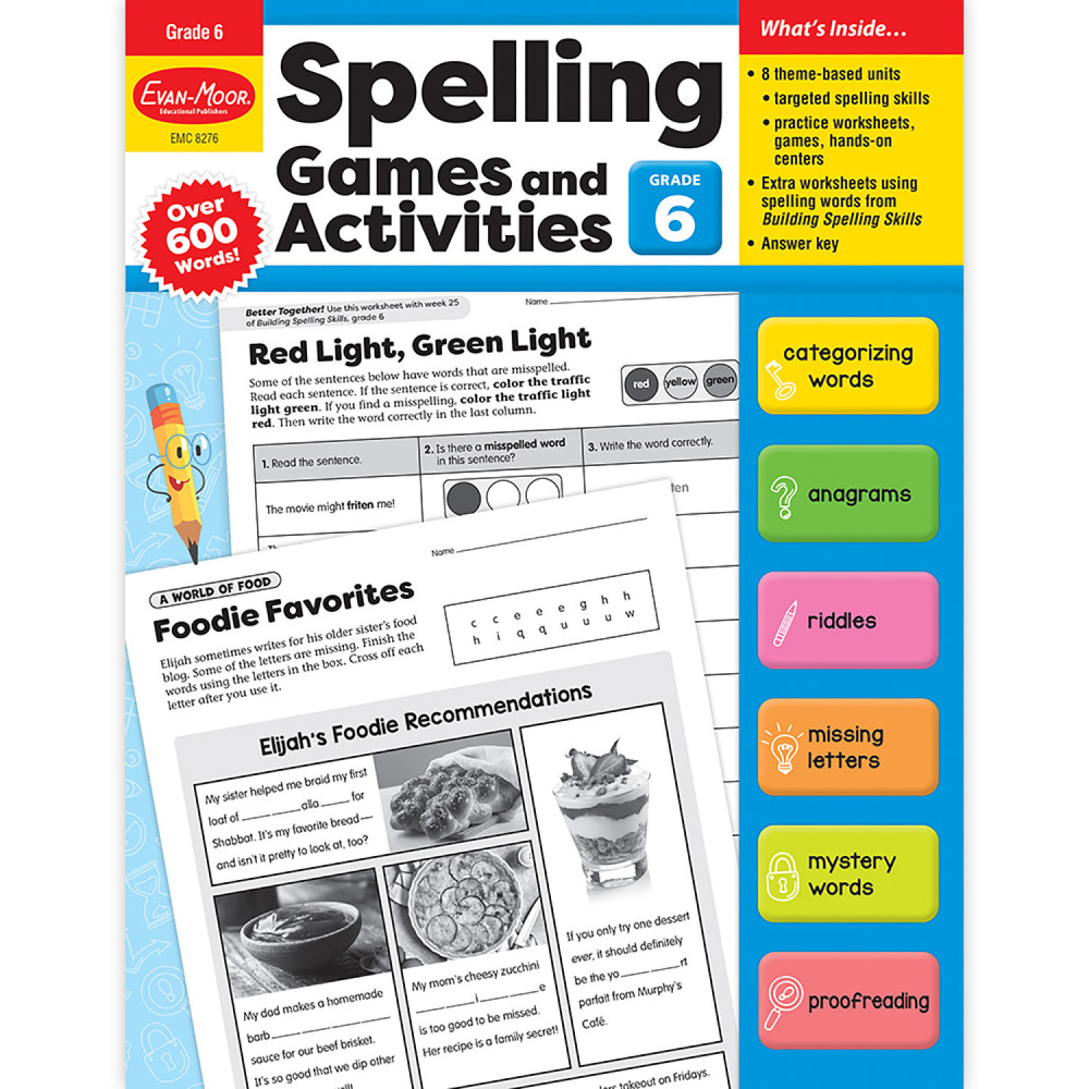 Evan-Moor Educational Publishers Spelling Games and Activities, Grade 6 MPN:EMC8276