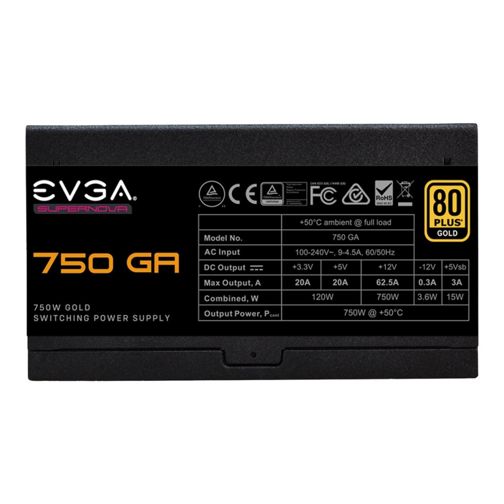 EVGA SuperNOVA Power Supply - Compact, Internal - 120 V AC, 230 V AC Input - 750 W - 1 Fan(s) - 90% Efficiency MPN:220-GA-0750-X1