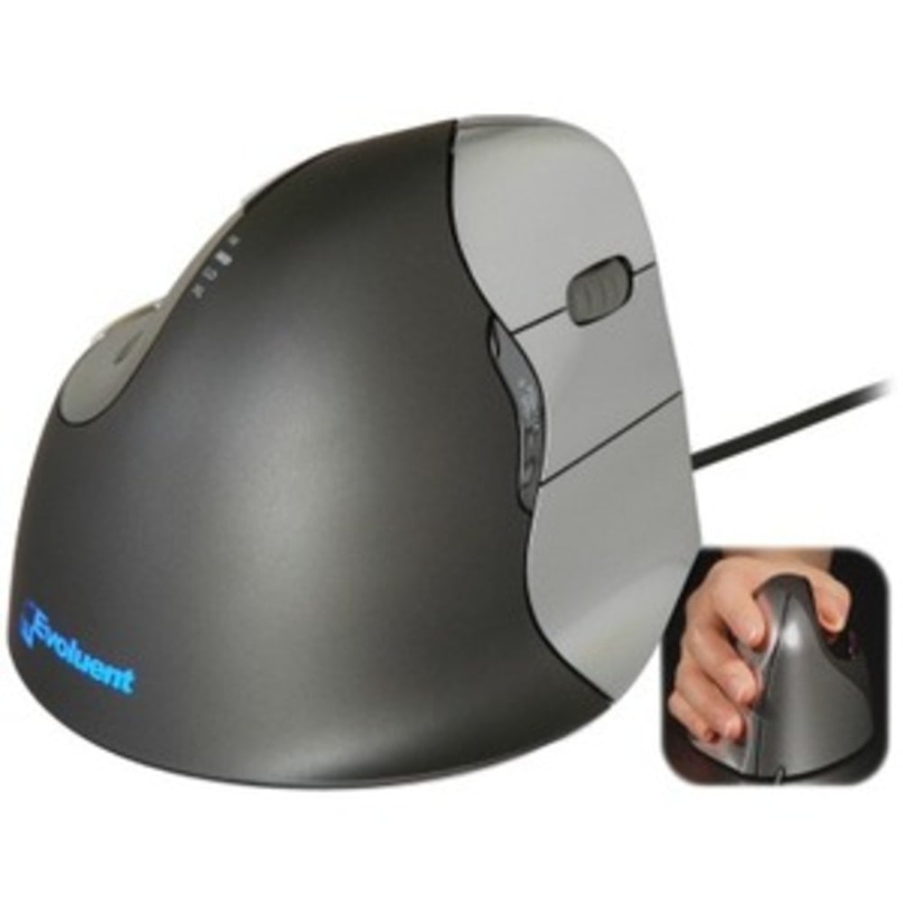 Evoluent VerticalMouse 4 Right Mouse - Optical - Cable - USB 2.0 - 2600 dpi - Scroll Wheel - 6 Button(s) - 6 Programmable Button(s) - Right-handed - 1 MPN:VM4R