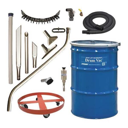 Premium Rev. Drum Vacuum System, 55 gal., Hose Dia. 1-1/2