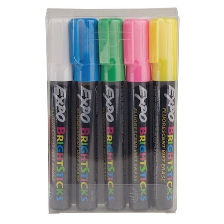 Wet Erase Markers, Blue, Bright Green, Bright Pink, Bright Yellow, White, Chisel Tip, Capped, 5 PK MPN:14075