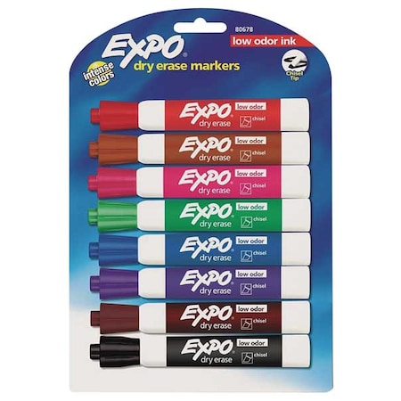 Dry Erase Marker Set, Chisel Tip, Assorted Colors PK8 Low Odor MPN:2198615