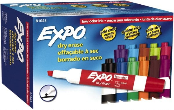 Aqua, Black, Blue, Brown, Green, Lime, Orange, Pink, Plum, Pumpkin, Purple & Red Low Odor Chisel Tip 12 Pack Dry Erase Markers MPN:81043