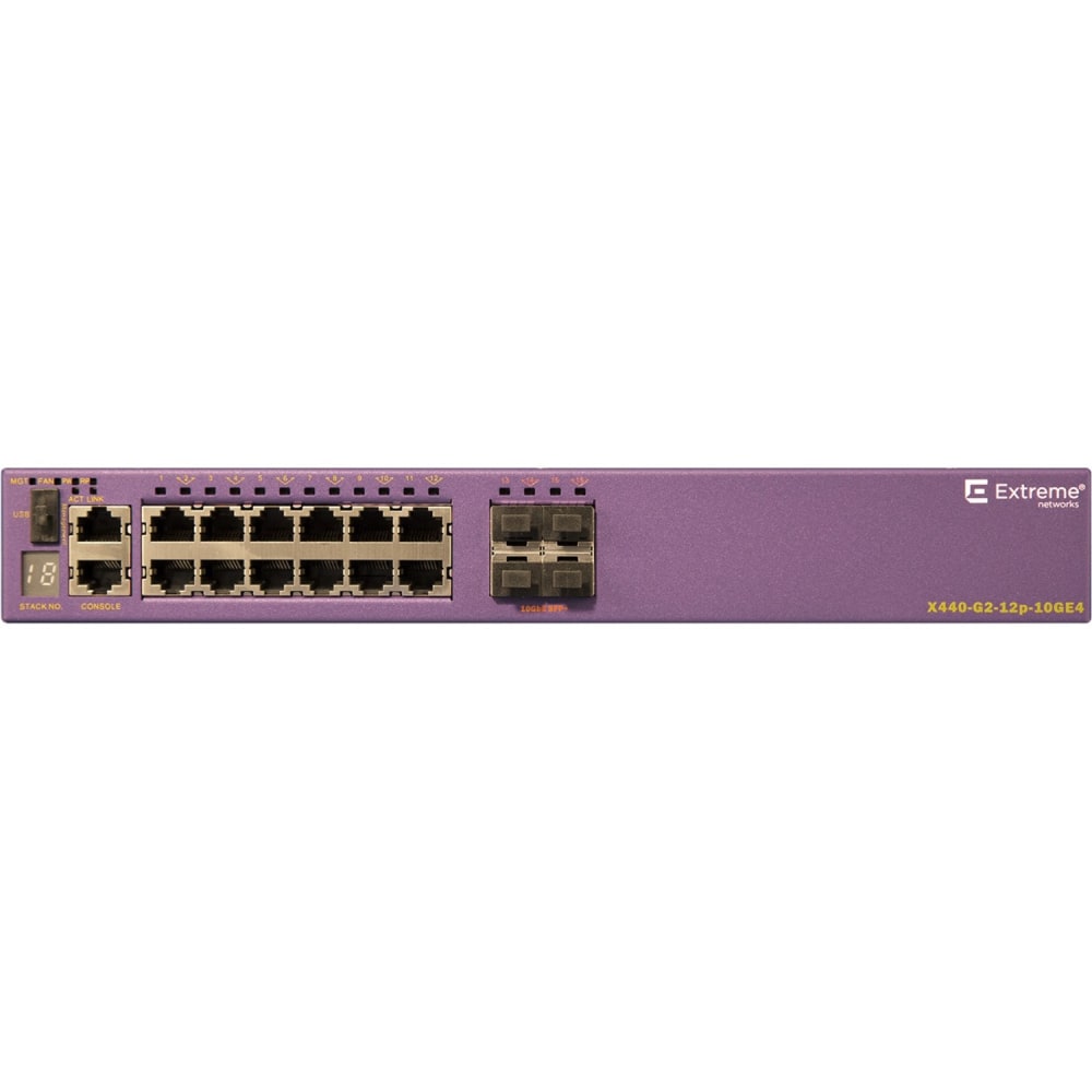 Extreme Networks ExtremeSwitching X440-G2 X440-G2-12p-10GE4 - Switch - managed - 12 x 10/100/1000 (PoE+) + 4 x 1 Gigabit / 10 Gigabit SFP+ - rack-mountable - PoE+ MPN:16531