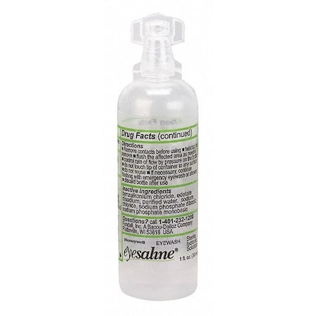 Single Use Personal Eyewash Bottle, 1 oz., Buffered Saline Solution, Portable, 3 yr Shelf Life MPN:32-000451-0000