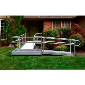 EZ-ACCESS® Pathway® Wheelchair Ramp Kit L Shaped Aluminum 5' Turn Platform 20'L x 36