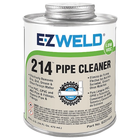 Cleaner, 16 Oz, Clear, PVC, CPVC, ABS MPN:21403