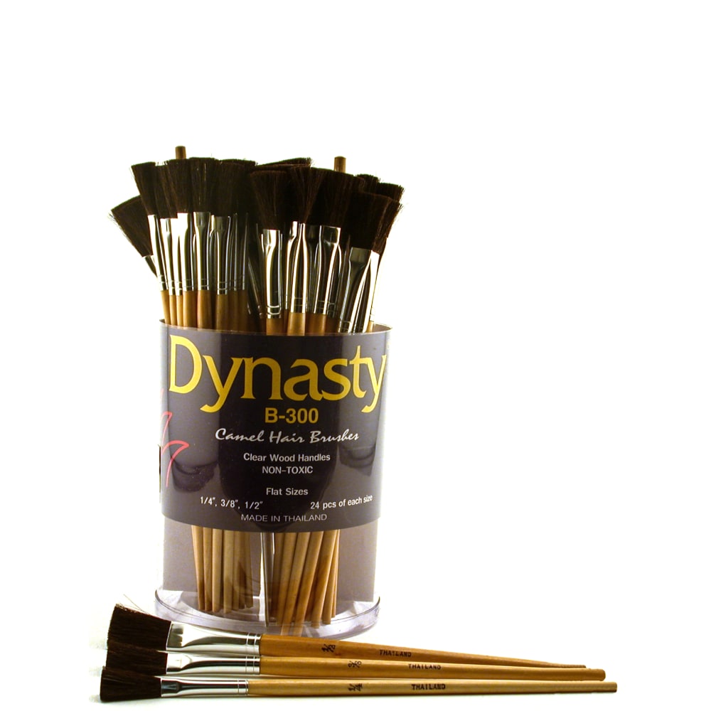 Dynasty Camel Hair Flat Paint Brushes B-300, Assorted Sizes, B-300, Flat Bristle, Camel Hair, Multicolor, Pack Of 72 MPN:27606
