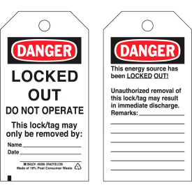 Brady® 66066 Lockout Tag- Danger Locked Out Do Not Operate 2 Sided Polyester 25/Pack 66066