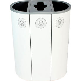 Busch Systems Spectrum Triple Slim Recycling Station For Organics 26 Gallon Capacity White 101207