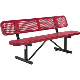 GoVets™ 6' Outdoor Steel Picnic Bench w/ Backrest Perforated Metal Red 557RD694