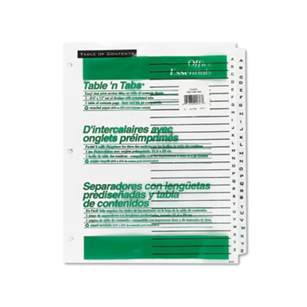 Avery Office Essentials Table N Tabs Dividers, 8-1/2in x 11in, White, Pack Of 26 Dividers MPN:11676