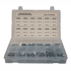 340 Piece Wood Screw Assortment - #4 to #10 - Phillips Round Head - Steel - Zinc TFP12JPG340