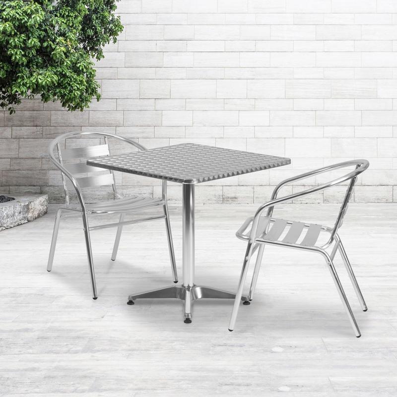 Flash Furniture Square Metal Indoor/Outdoor Table, 27-1/2inH x 27-1/2inW x 27-1/2inD, Silver MPN:TLH0532