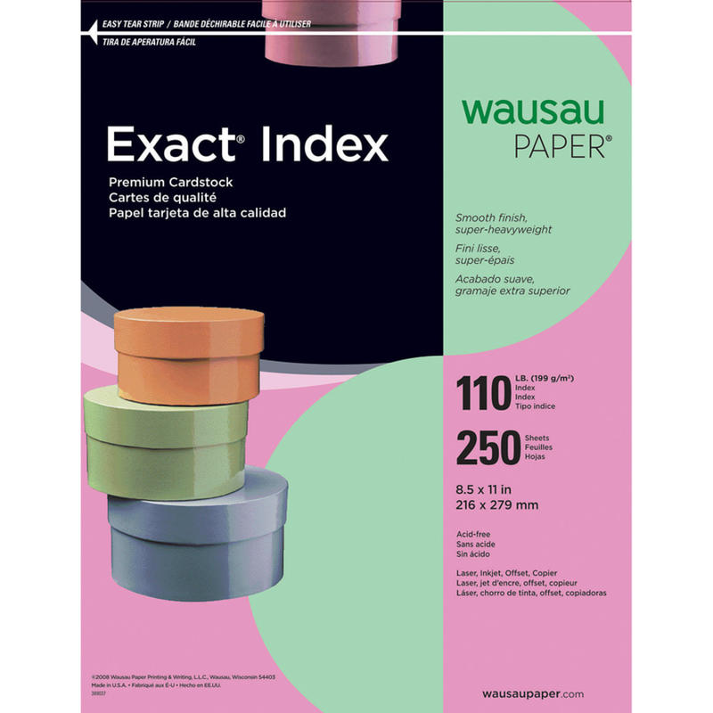 Neenah Exact Index Card Stock, 8 1/2in x 11in, 110 Lb., Green, Pack Of 250 Sheets MPN:49561