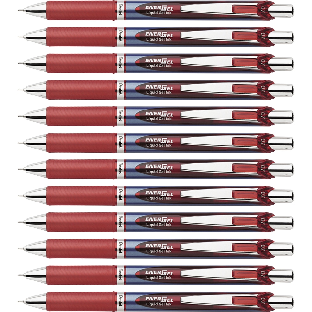 Pentel EnerGel RTX Liquid Gel Pens, Pack Of 12, Medium Point, 0.7 mm, Blue Barrel, Red Ink MPN:BLN77BBX