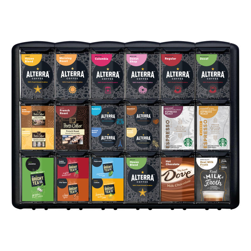 FLAVIA 6-Column Countertop Drink Display, 17 1/4inH x 21 1/4inW x 17inD, Black MPN:9179