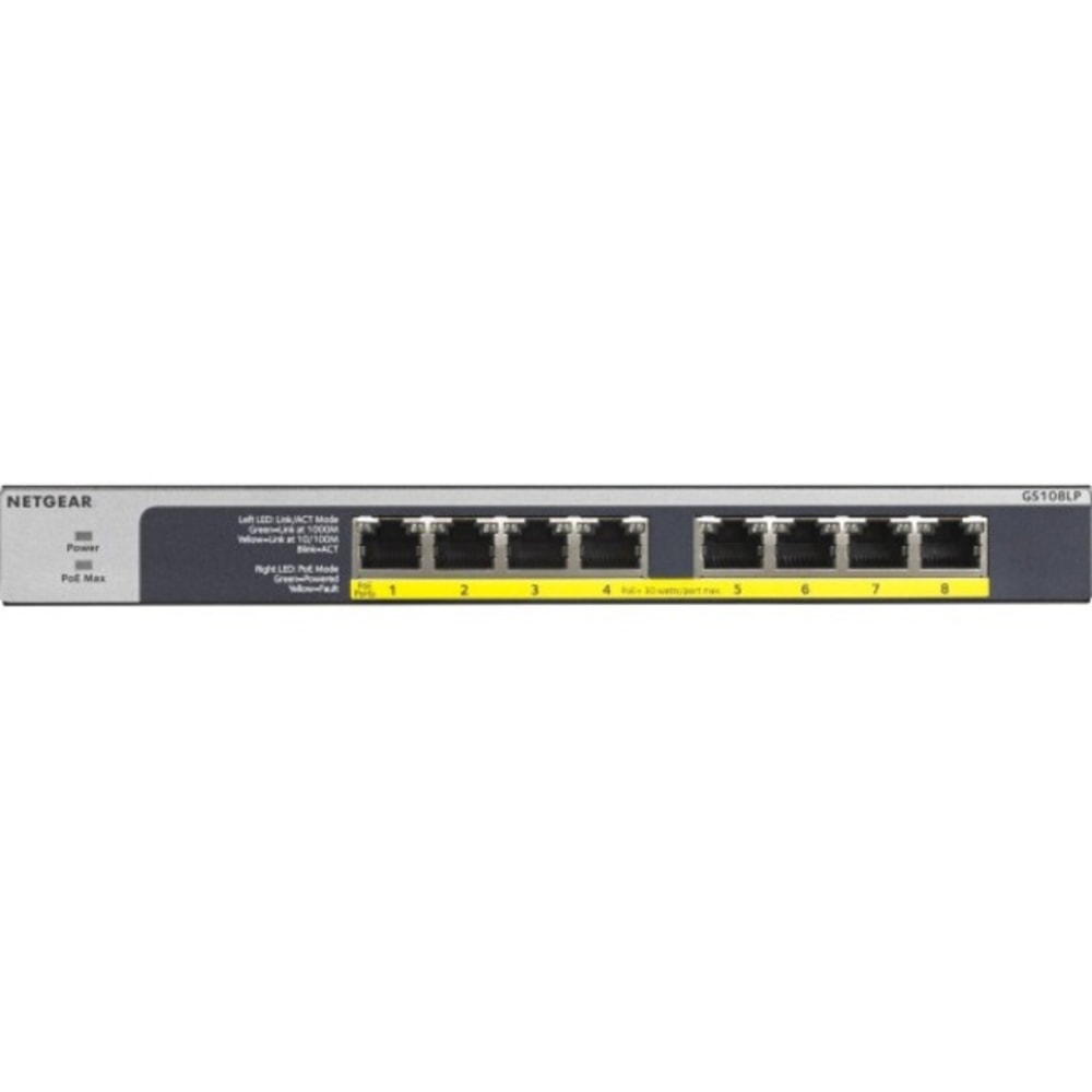 Netgear 8-Port PoE/PoE+ Gigabit Ethernet Unmanaged Switch (GS108LP) - 8 Ports - Gigabit Ethernet - 1000Bas - GS108LP100NAS MPN:GS108LP-100NAS