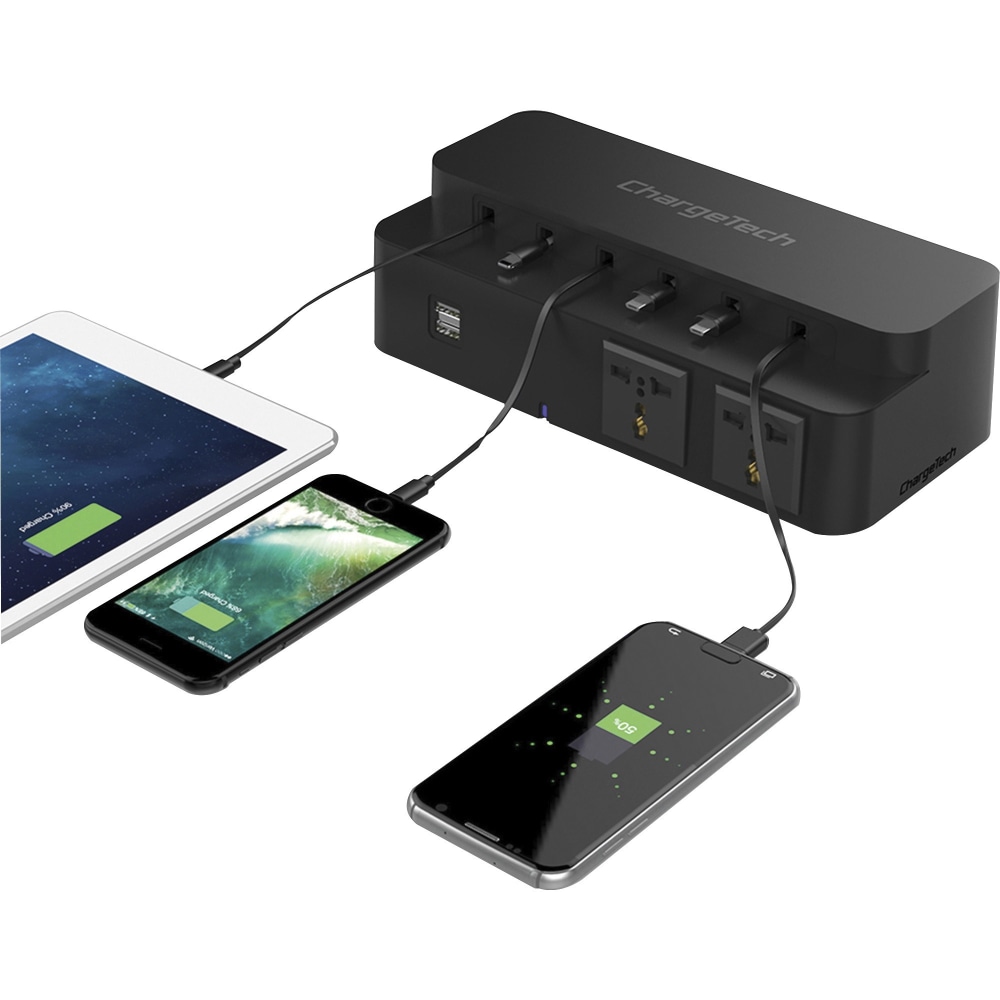 ChargeTech Power Strip Charging Station, 3in x 9-3/4in x 4-3/4in, Black, 5294835 MPN:CT-300009